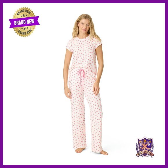Soft Waffle Knit Pajama Set with Pockets Short Sleeve Top & Pants